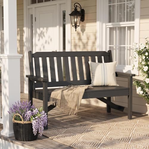 Image of Takywep 2‑Seater HDPE Patio Bench, Weatherproof Outdoor Bench, Garden Slatted Bench for Front Porch, Deck, Lawn, and Pool, Grey