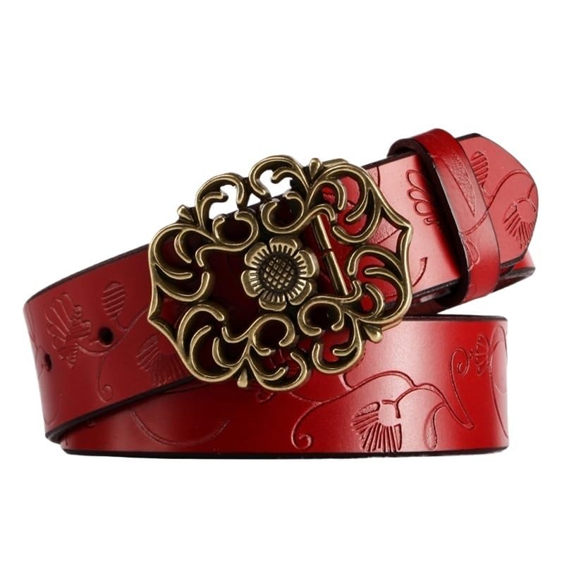 Vintage Embossed Decorative Genuine Leather Women's Jeans Wide Belt