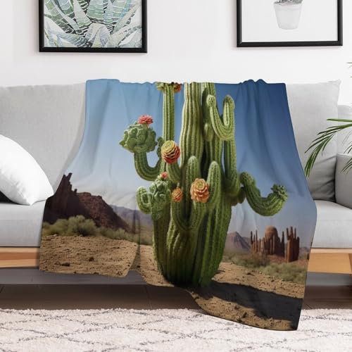 Manta de franela hipoalergénica de cactus que elimina el frío en el sofá de forma suave 3