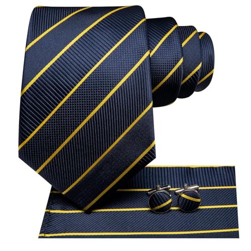 Image of Dubulle Mens Paisley Floral Silk Tie for Men Striped Necktie and Pocket Square Cufflinks Set Wedding Business