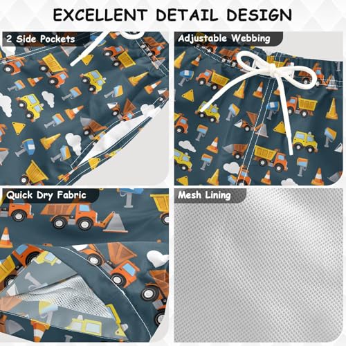 Boys Swim Trunks Quick Dry UPF 50+ Beach Board Shorts Kids Bathing Suits Swimsuit 2T Yellow Orange Truck3