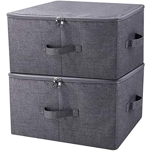 iwill CREATE PRO Pack of 2, Fabric Folding Washable Clothes Storage Boxes with Zip Lid for Wardrobe, Black Gray Cover