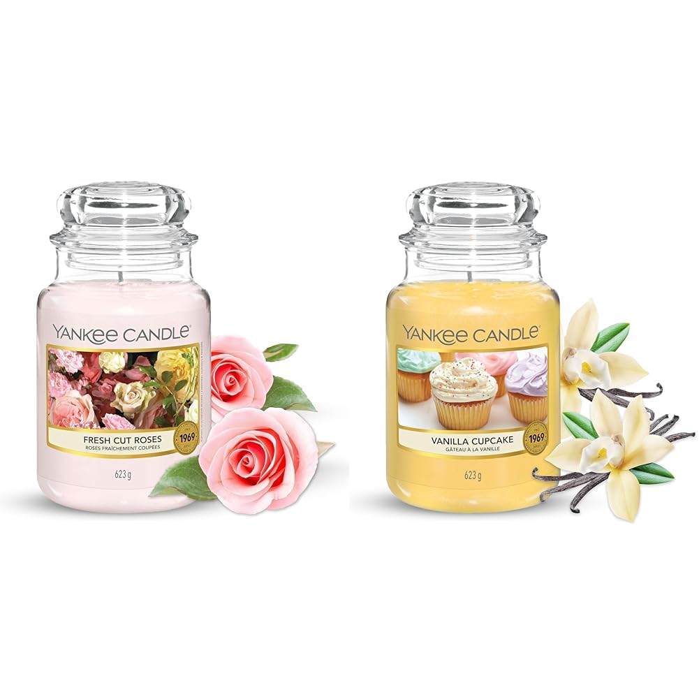 Yankee Candle Candela Profumata In Giara Grande, Rose Appena Recise, Durata Fino A 150 Ore & Candela profumata | Giara grande Cupcake alla vaniglia