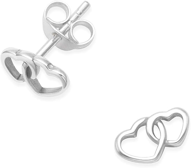 Sterling Silver Heart Earrings - Double open heart Stud Earrings - SIZE: 5mm (1/5TH INCH). Gift boxed. MUCH SMALLER THAN SHOWN - see second photo. 5020