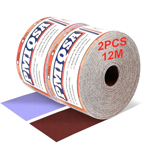 PMIQSA 70 mm x 12m Schleifpapier Rollenset Klett, 2 Rollen 400 Körnung mit 70mm Breites Handschleifer, Schleifgitter für Holz, Metall, Wand