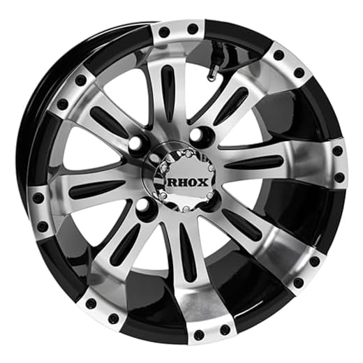 Red Hawk TIR-RX180 Wheel Compatible With/Replacement For Red Hawk TIR-482 RHOX Vegas, Machined w/Black w/Center Cap, 12x7 ET-25 Golf Carts