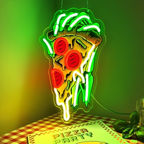 Image of Pizza Neon Sign for Wall Decor Dimmable Pizza LED Neon Light USB Powered LED Wall Art for Kitchen, Dining Room, Bar, Man Cave, Unique Home Decor and Gift for Pizza Lovers