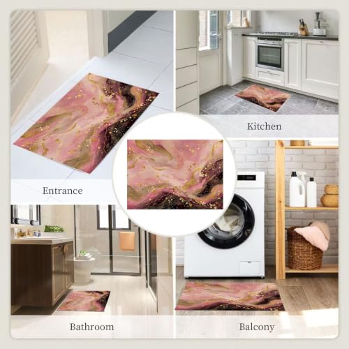 Tapis de sol antidérapant et lavable en marbre rose - 8