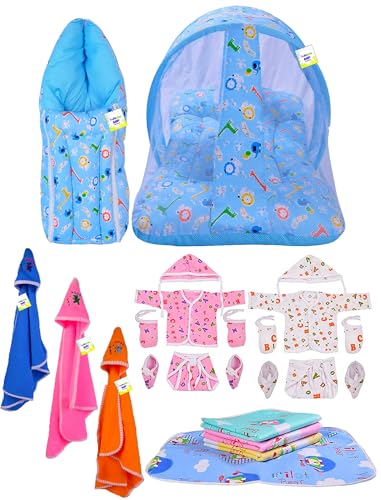 Image of Toddylon Baby Essentials Kit Combo Set 19 in 1 Baby Combo Pack 0-6 Months Hospital Bag Kit Baby Clothes & Accessories Gift Set (Blue)