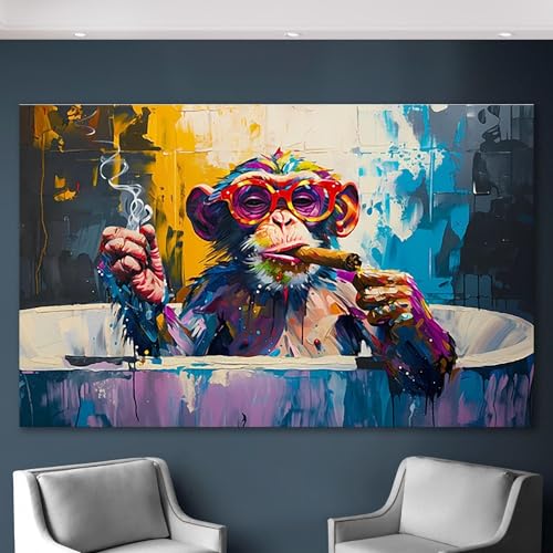 Toile Monkey Smoke graffiti pour un salon moderne au style street art lumineux