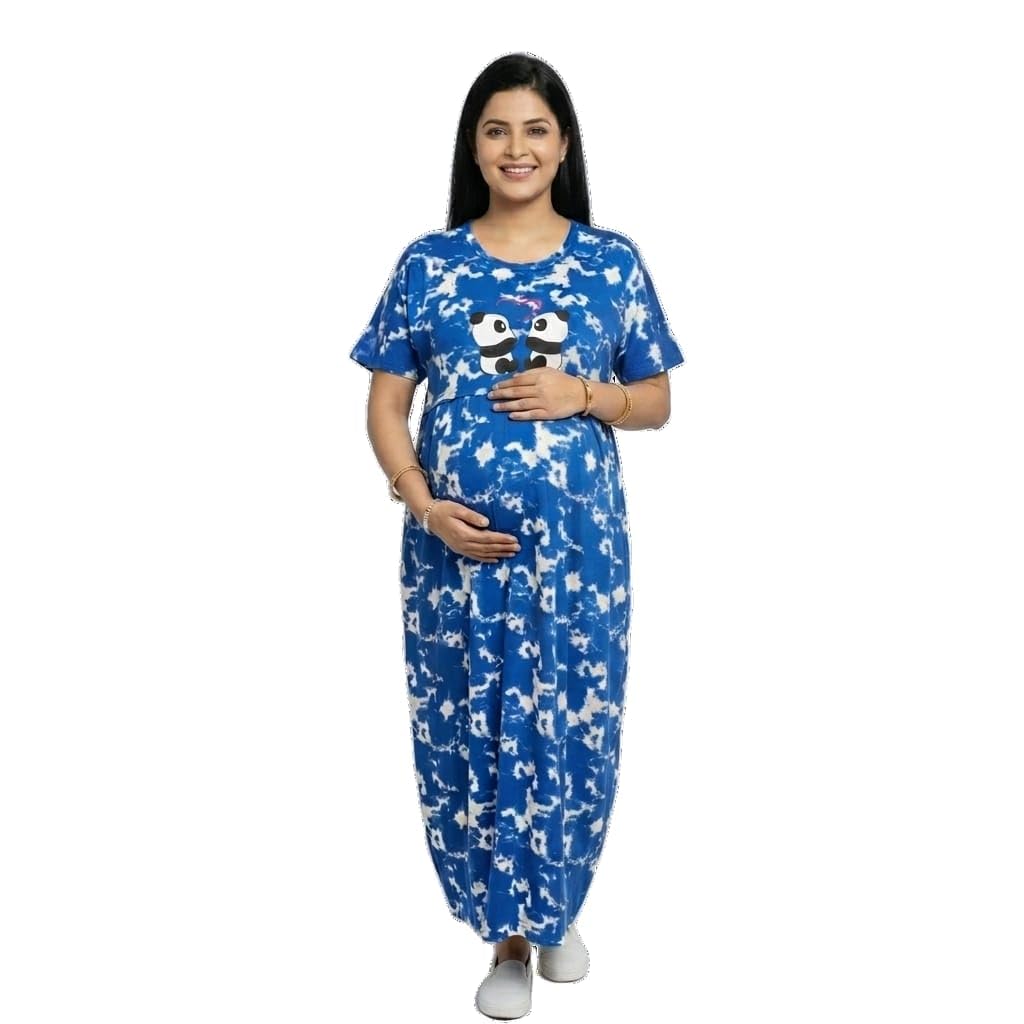 Zipless Cotton Maternity Feeding Maxi Dress for Women | Soft Breathable Fabric | Nursing & Pregnancy Wear | Pre & Post Delivery Gown with Pocket-image-37