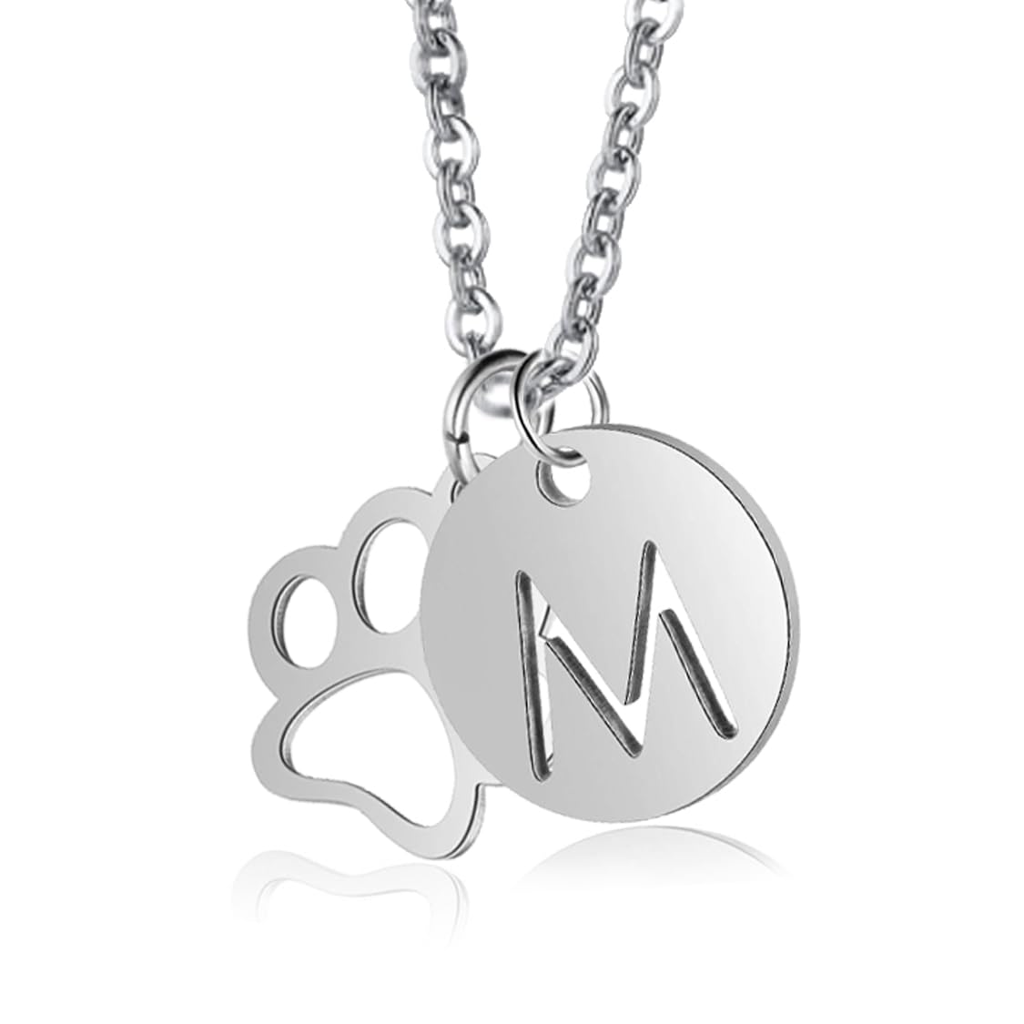 JoyaDOG Collar Mujer Letra Inicial, Colgante Huella Perro Gato, Cadena de 45+5cm. Regalos Originales para Mujer, hija, madre, Amiga.Diseños Originales en Plata & Acero.Un Regalo que Dejará Huella