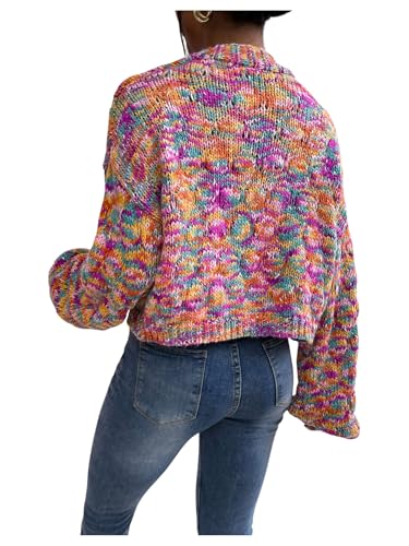 SHENHE Women's Cropped Cardigan Open Front Long Sleeve Ribbed Knit Sweater2