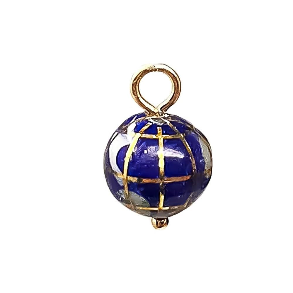 Bola del Mundo 8 mm. Colgante Oro 18k Lapislázuli natural esmaltado forma globo terráqueo