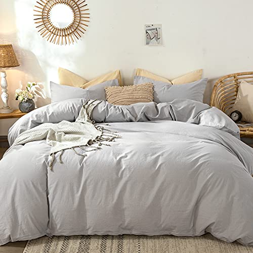 Image of MooMee Duvet Cover Set 100% Washed Cotton Linen Like Twin | Relaxed Linen-like Texture. Soft, Breathable & Long-lasting Comfort. Lightweight. Hidden Zipper with 8 Interior Corner Ties