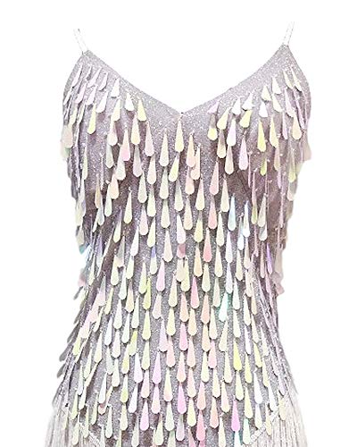 Robe de tango blanche de style Gatsby avec franges et sequins brodés
