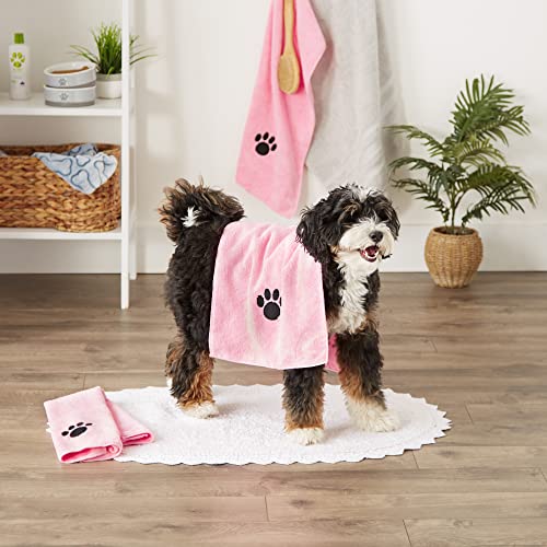 Image of Bone Dry Pet Grooming Towel Collection Embroidered Absorbent Microfiber Drying Set, 15x30, Pink, 3 Count