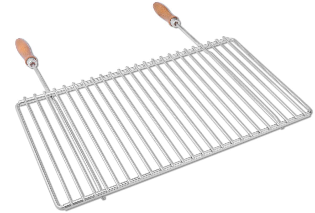 Griglia barbecue inox regolabile 50–60 × 30 cm con manici