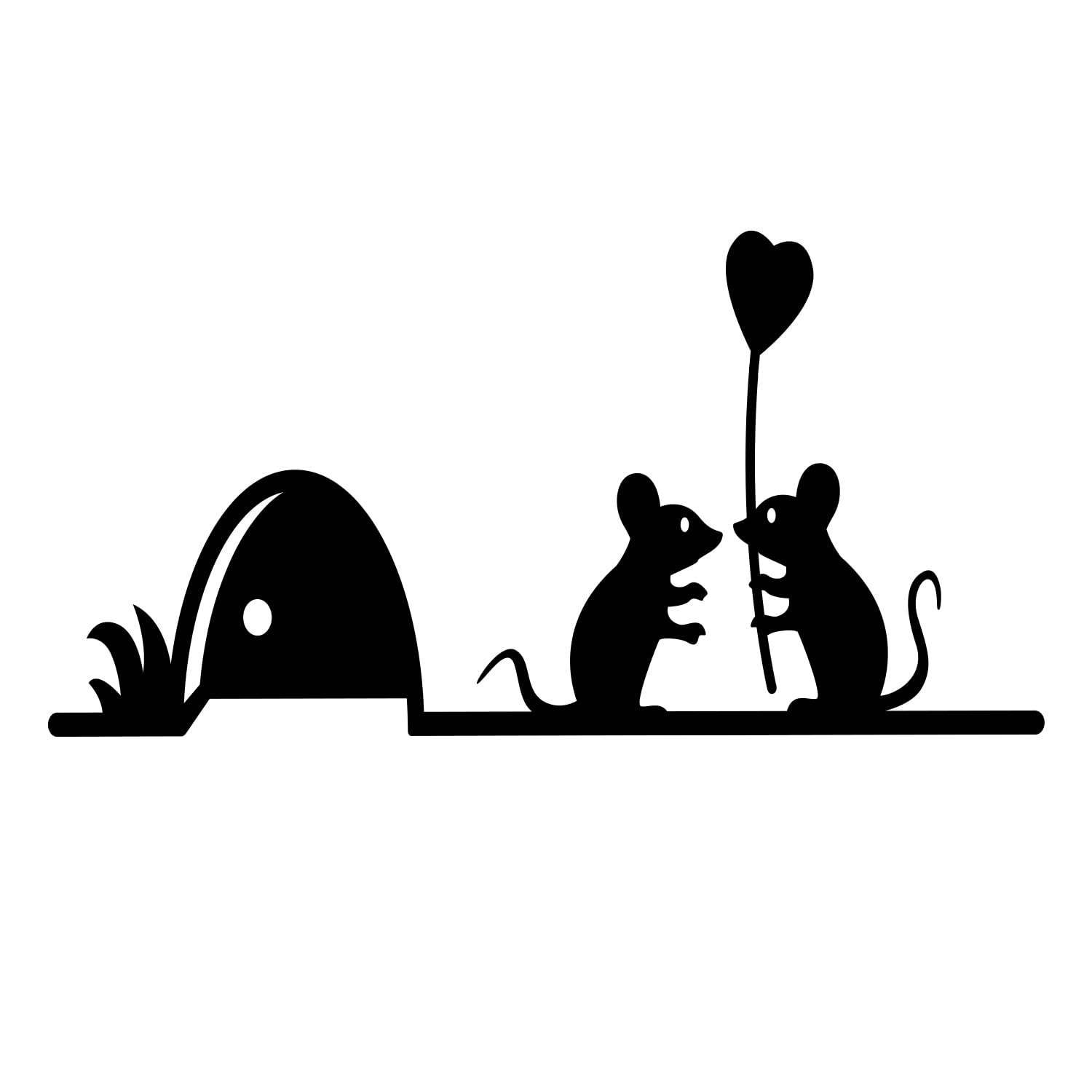 Mouse Love Heart Wall Art Sticker, Cute Mouse Vinyl Decal Sticker, Funny Mouse Hole in The Wall Home Skirting Board Sticker, Mice Home Sticker for Wall, Skirting Board, Bedroom, Kid's Room