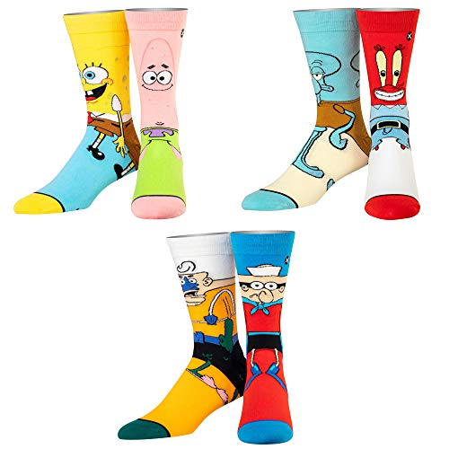 Odd Sox SpongeBob Nickelodeon 3 Pack Gift Set for Men Women & Kids Funny & Comfortabl 3-Pack Novelty Crew Sock Bundle Size Large Mens 812 / Womens 9.513.5 Tv Cartoon Fan Gift