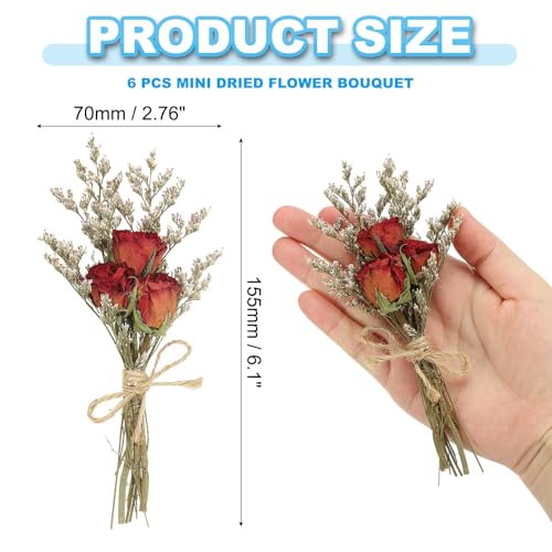 Mini ramo de flores secas PATIKIL 6 piezas rojo miniatura 2