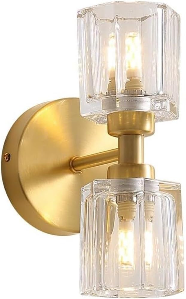 Applique da Parete per Interni Lampade da Parete con Luce Verso l'Alto E Verso Il Basso in Vetro Rame Ottone Spazzolato Cristallo Lampada da Parete Vintage Dorata Luci da Bagno per Camera da Letto C