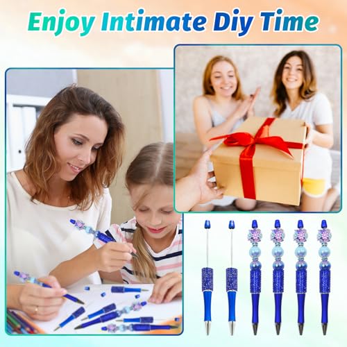Image of 150 Pcs DIY Diamond Beadable Pen Kit - 50 Plastic Rhinestone Beaded Pens Bulk with Refills & Bags - Fancy Cute Glitter Pens for Crafting, Students & Teachers - School Supplies (Blue01)