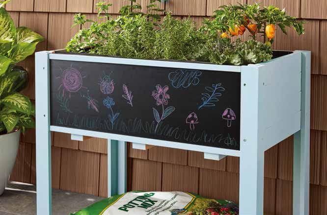 Miniatura 6 de Cama de jardín elevada para niños, 30 x 24 x 18 pulgadas, cama de jardín elevada de madera para niños, jardinera al aire libre con patas y pizarra