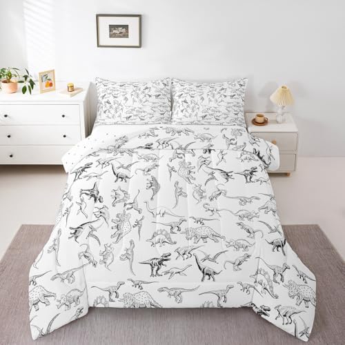 Feelyou Dinosaur Bedding Set Full Size 3D Digital Print Comforter Set for Kids Boys Girls Decor Jungle Dino Comforter Wild Animal Black and White Duvet Set Bedroom Quilt Set