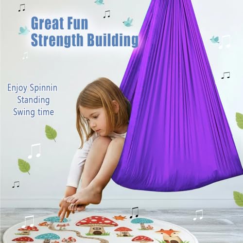 Image of Sensory Swing for Kids & Adults, Therapy Joy Swing for Autism, ADHD, SPD, Snuggle Swing Holds up to 300lbs has a Calming Effect on Children with Sensory Needs (Purple, only Fabric)