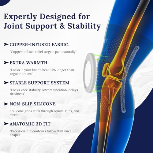 Image of JIUFENTIAN Copper Knee Braces for Arthritis Pain (2 pack)- Professional Knee Suppot with Side Stabilizers - Breathable Compression Sleeves for Pain Relief & Stability (Arthritis, Gym, Work)-Large