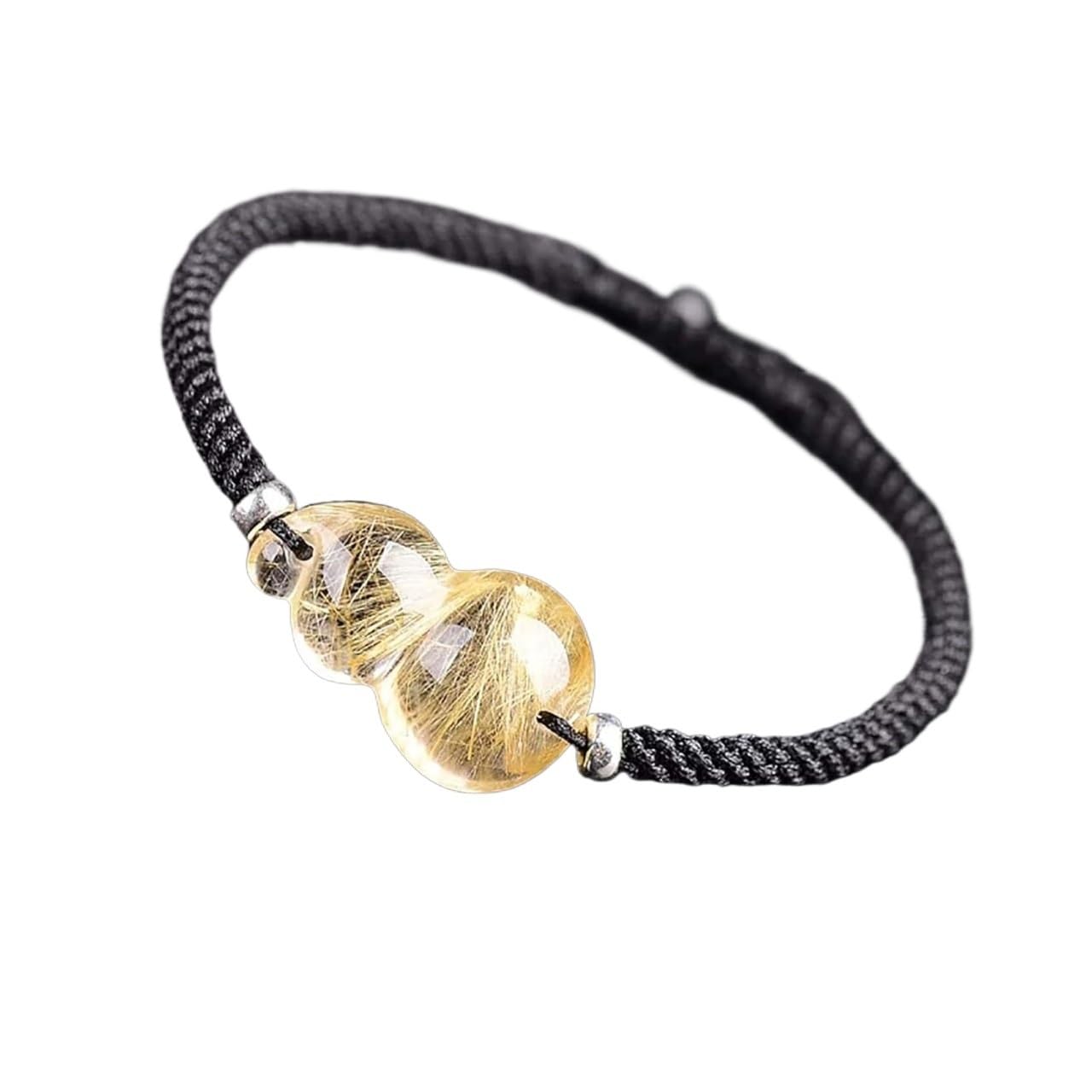 srebrna bransoletka ， bransoletka z łańcuszkiem na Bransoletka bogactwa Feng Shui Rzadki 7A Złoty rutilowany kryształ Wu Lou Hu Lu Tykwa Bransoletka Dobrobyt Taliman Kamień leczniczy Amulet zapewniają