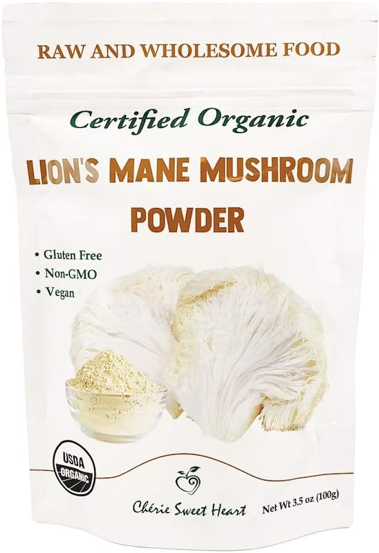 Chérie Sweet Heart Organic Mushroom Powder, Lion's Mane, 50 Servings, 3.5 Ounce, 100 Gram