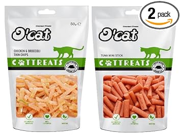 OCat Chicken and Broccoli Thin Chips 50 GMS +Tuna Mini Stick Snacks 50 GMS Treats for Cats & Kitten | Dental & Training Cat Treats.