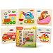 Smart Kids - Wooden Puzzles for Toddlers - 5 pack - Baby puzzles age 3+ Toddlers Puzzles for Boys and Girls - TRANSPORT set - Train - Helicopter - Fire truck - Ship - Digger - 49 pcs.