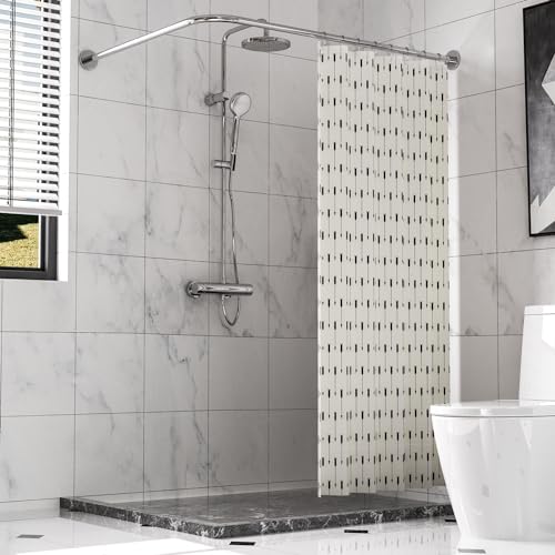 Image of Stretchable 304 Stainless L Shaped Bathroom Bathtub Corner Shower Curtain Rod Rack (24 inch-37 inchx24 inch-37 inch), Drill Free Install, for Bathroom, Clothing Store, Private space