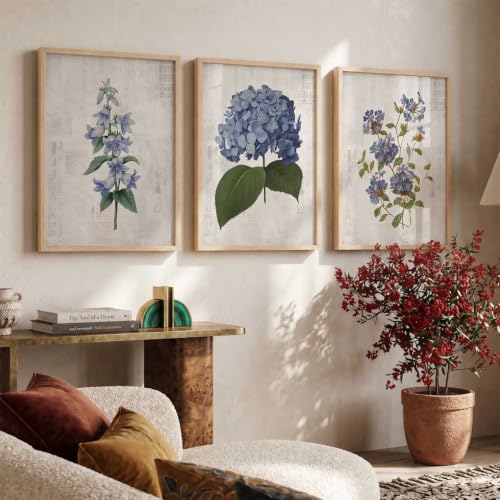 Image of kotart Home Decor Floral Painting Decorative Wall Art | Aesthetic Poster With Frame For Living Room Bed Room Hotel Wall Decor Digital Reprint Set of 3 (19X25 inch)