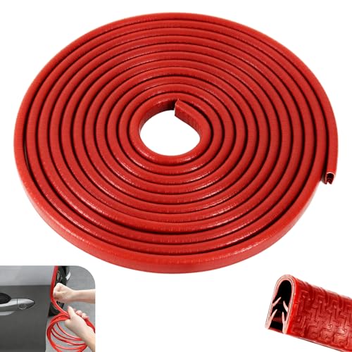 YUPIKJI 16Ft(5M) Car Door Edge Guards, Car Door Protector, U Shape Edge Trim Rubber Seal Protector, Auto Door Trim Molding Build in Metal Sheet No Need Adhesive for Vehicles (Red/5M U Shaped)