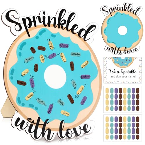 Memorywuu Donut Baby Shower Guest Book Alternatives Sprinkle Baby Shower Decorations Sign in Guest Book for Sprinkled with Love Gender Reveal(Blue)