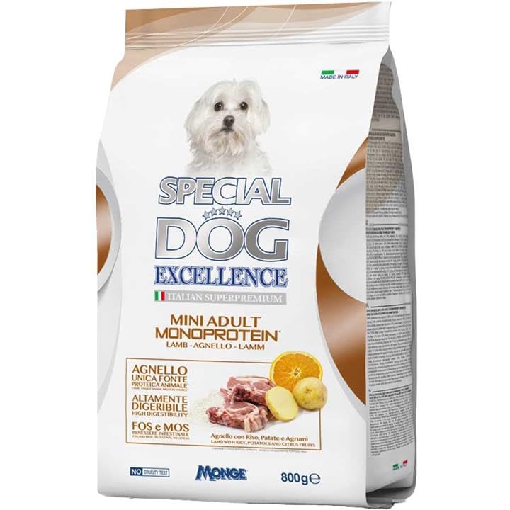 Excellence Mini Adult Croccantini, Crocchette per Cane, Agnello Con Riso, Patate e Agrumi, Benessere Intestinale, Altamente Digeribile, Pack 3 Confezioni da 800 gr
