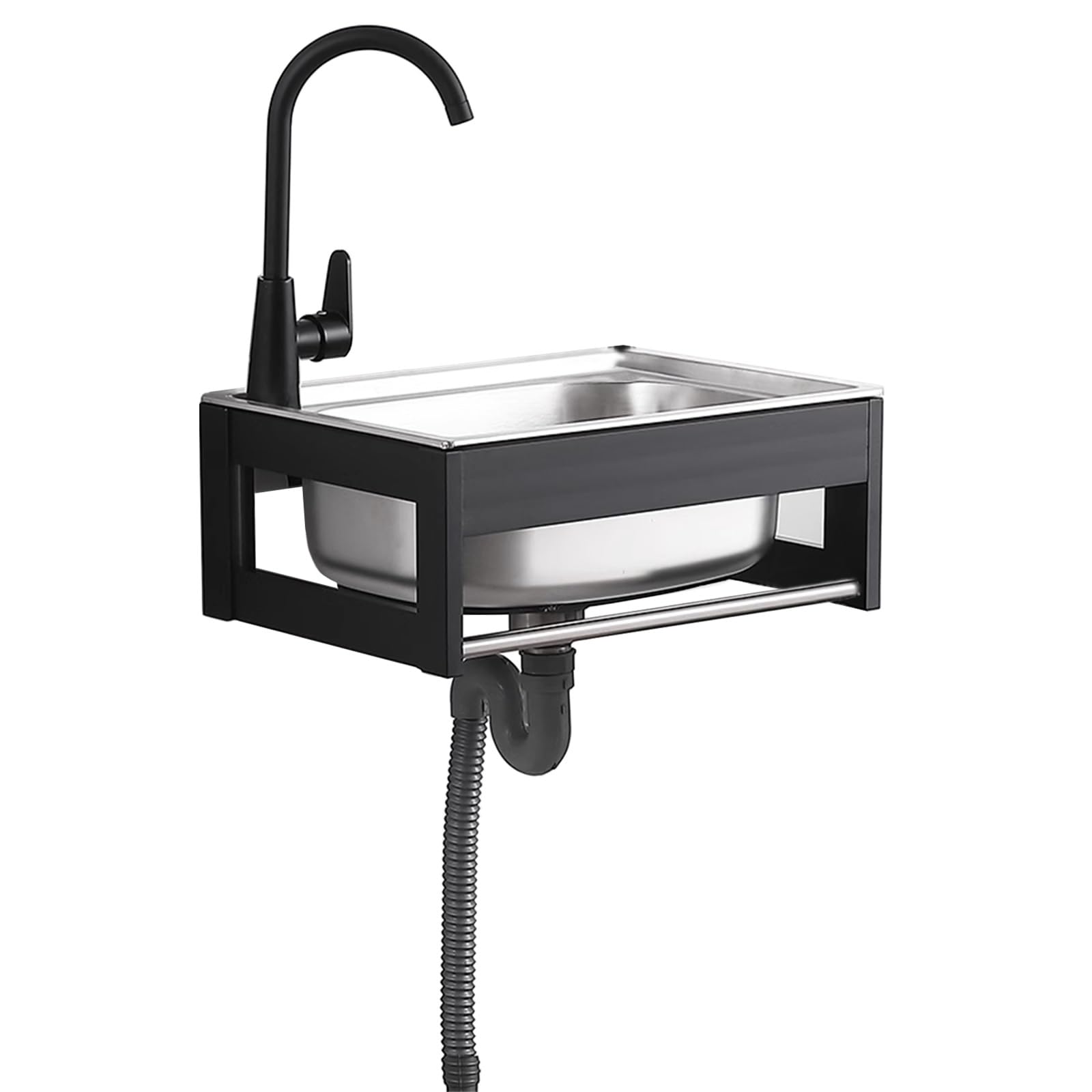 Küchenspüle Edelstahl Spülbecken Wandmontiert Outdoor-Spülenset Mit Wasserhahn, Handtuchhalter, Oberen/unteren Wasserleitungen - Gartenspüle Mit Aluminiumrahmen, Waschtisch, Geschirr