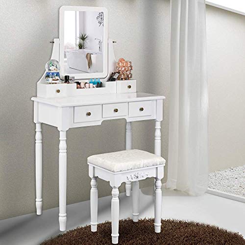 Bonnlo Makeup Table Girls Vanity Set With Mirror And Stool Small Vanity Makeup Desk With Drawers And Mirror #TOP1