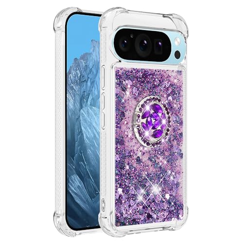 SIYOPINPFY Case for Google Pixel 9 Pro XL Case with Diamond Ring Stand for Women Sparkly Flowing Liquid Quicksand Cover Shockproof Drop Protection Case for Google Pixel 9 Pro XL - Image 3