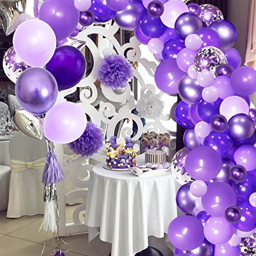 Purple Shades Balloons Garland Arch Kit-128Pcs 5” 12” Dark Pastel Light Metallic Confetti Purple Balloons Arch Set For Purple Wedding Birthday Baby Shower Graduation Party Decorations #TOP7