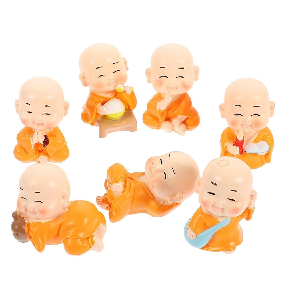 Osmond 7pcs Little Monks Statue Chinese Style Sculpture Decoration Adorable Buddha Figurine Mixed Style
