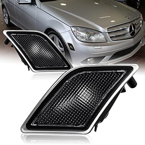 EPARTS Full LED Front Bumper Fender Side Marker Light Turn Signal Lamp Assembly Replacement Compatible With 2008-2011 Mercedes Benz W204 C-Class C300 / C350 / C63AMG (Smoke Lens/Amber LED)