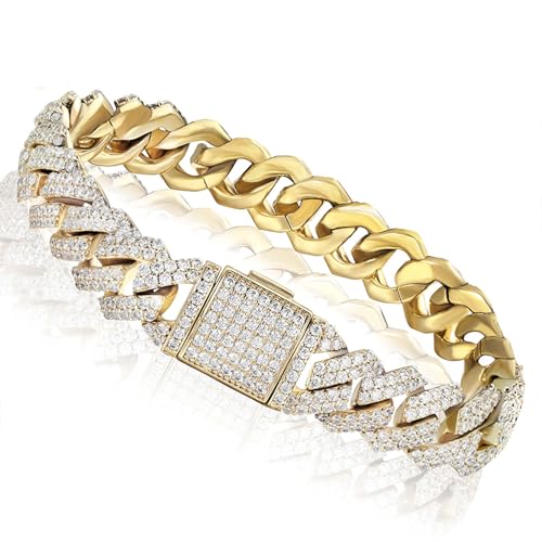 12mm Cuban Link Bracelet Hypoallergenic 14K REAL Gold Plated Iced Out Hip Hop Jewelry 5A+ Cubic Zirconia Prong-setting for Men Women Father Day Christmas Birthday Gift