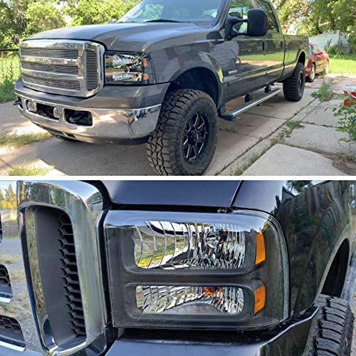 Lsailon Headlight Assembly Replacement Fit 2005-2007 For Ford For F-250/For F-350,2005-2007 For Ford Super Duty For F-250/For F-350/For F-450 Black Housing Amber Reflector Clear Lens #TOP5