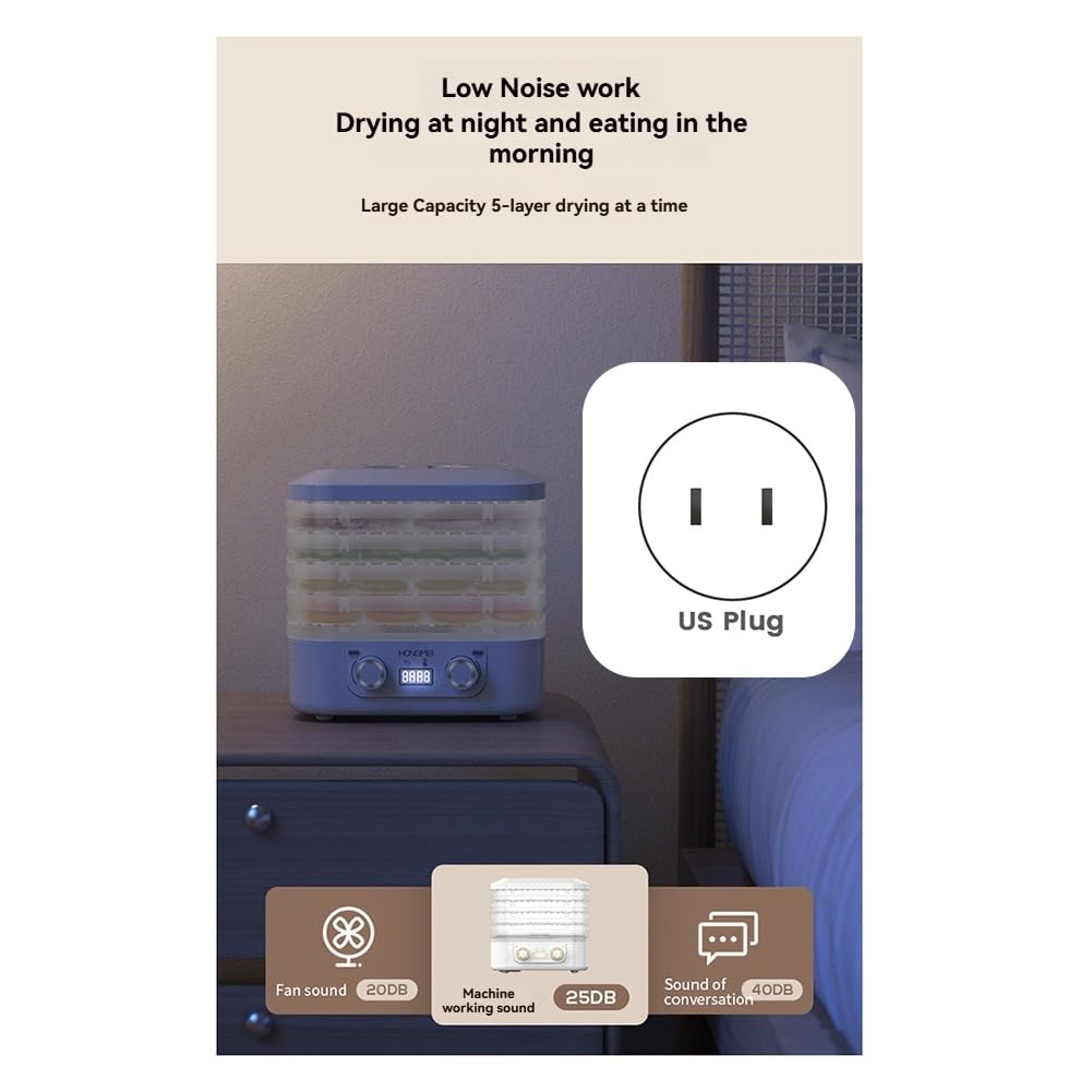 Wuden 5 Layer Smart Electric Food Dryer 360° Hot Air Circulation Drying for Dry Beef Jerky Meat Fish Tea Dried Fruit Machine Food Drying Machine B US Plug