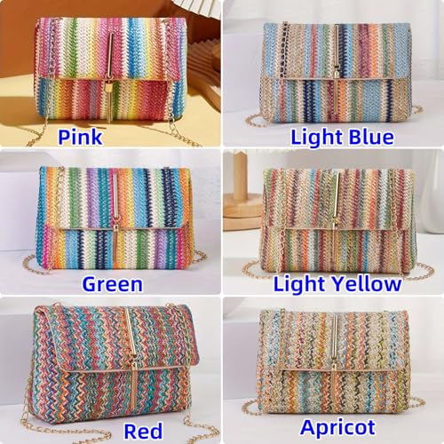 Straw Crossbody Bags for Women Trendy Fashion Tassel Decorated Summer Beach Casual Striped Pattern Flap Shoulder Bag2